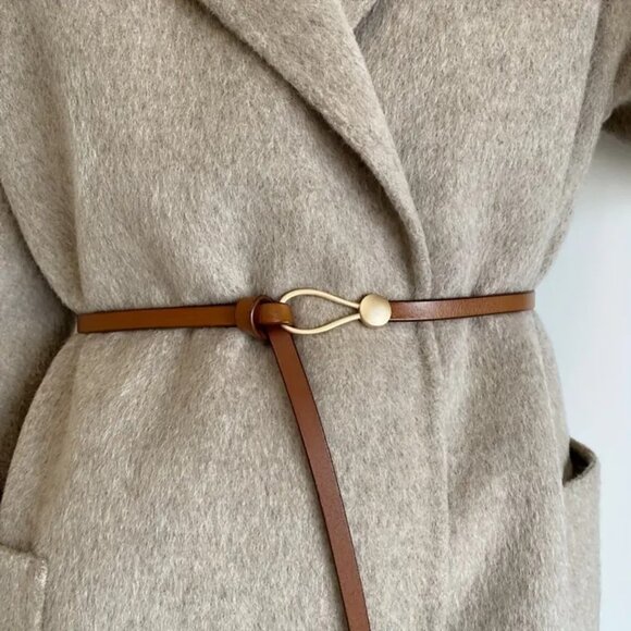 Belt No hole Knotted Adjustable Trendy Brown Button Loop Hole-Less Pu Leather - Picture 2 of 5